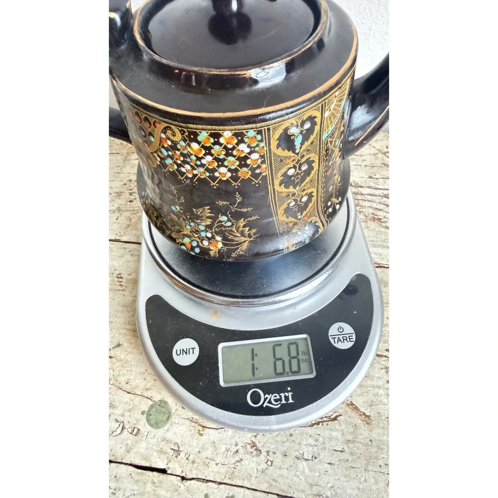Vintage Price Bros England M&M No 8 Black Moriage Floral Teapot Gold Gilt CSGC